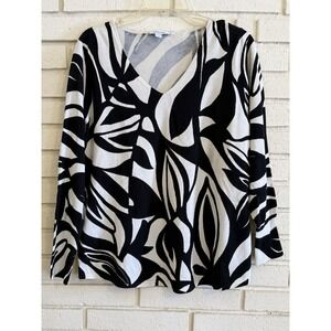 Chico's 2 Pullover Lightweight Sweater Black & White Print Size Large